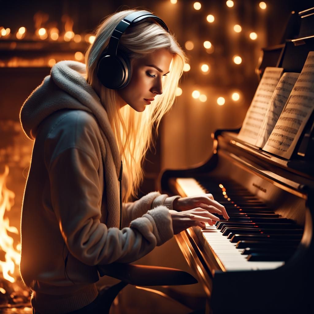 Woman at Piano on Winter Night: Photographic Style
