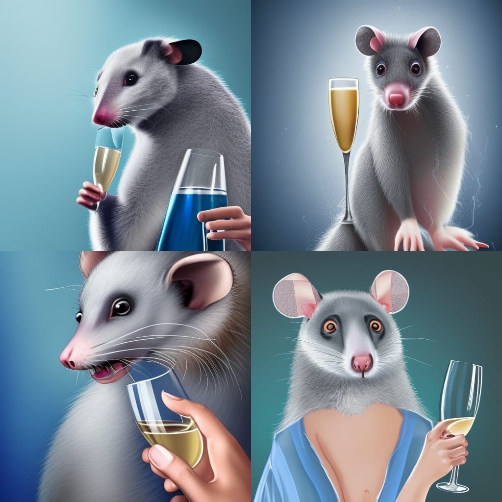 Hyperrealistic Possum in Negligee with Champagne