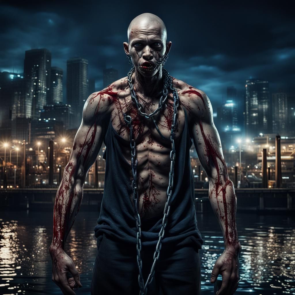 Deformed Man at City Docks by Night