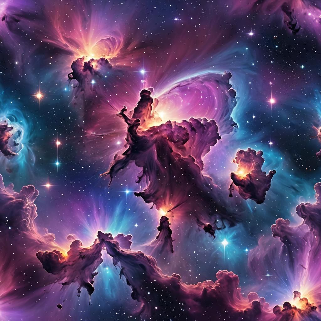 Orion's Belt in Swirling Nebulas: Astral Illustration