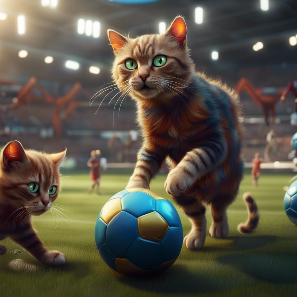 Cats Playing Soccer: Fantasy Concept Art