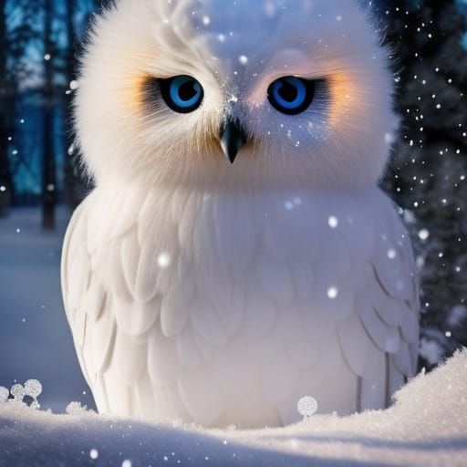 Fluffy Snow Owl in Winter Landscape