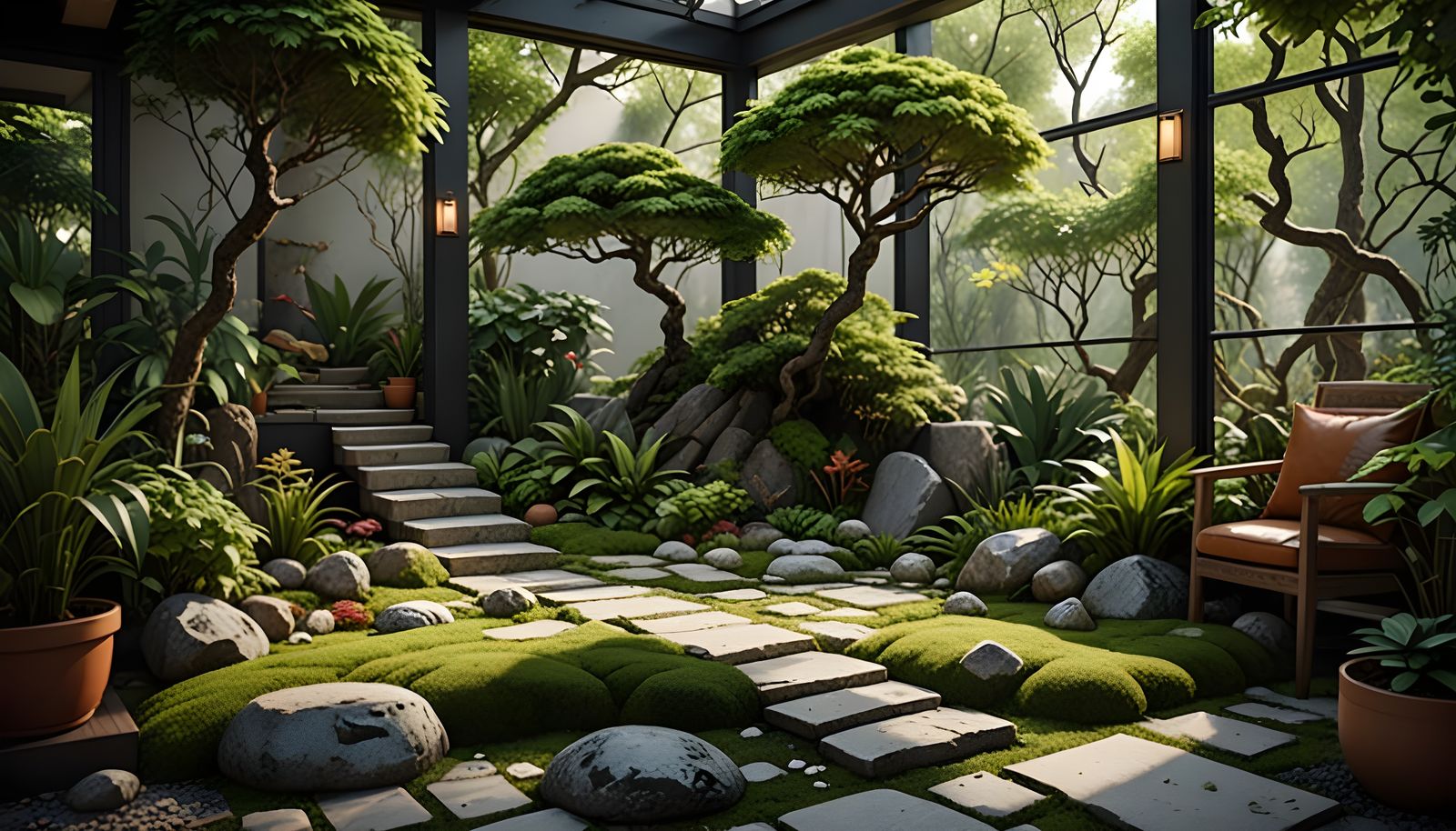 Serene Zen Garden Oasis in Hypermaximalist Style