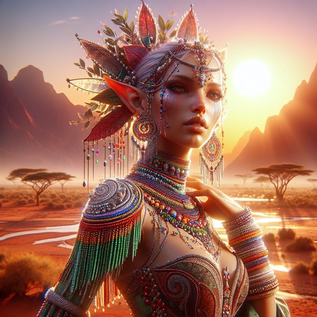 Elven Woman in Kintsugi Style with Maasai Beadwork