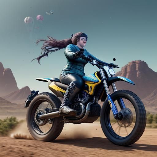 SSBBW Granny Motorcycle Stunt in Detailed Matte Painting