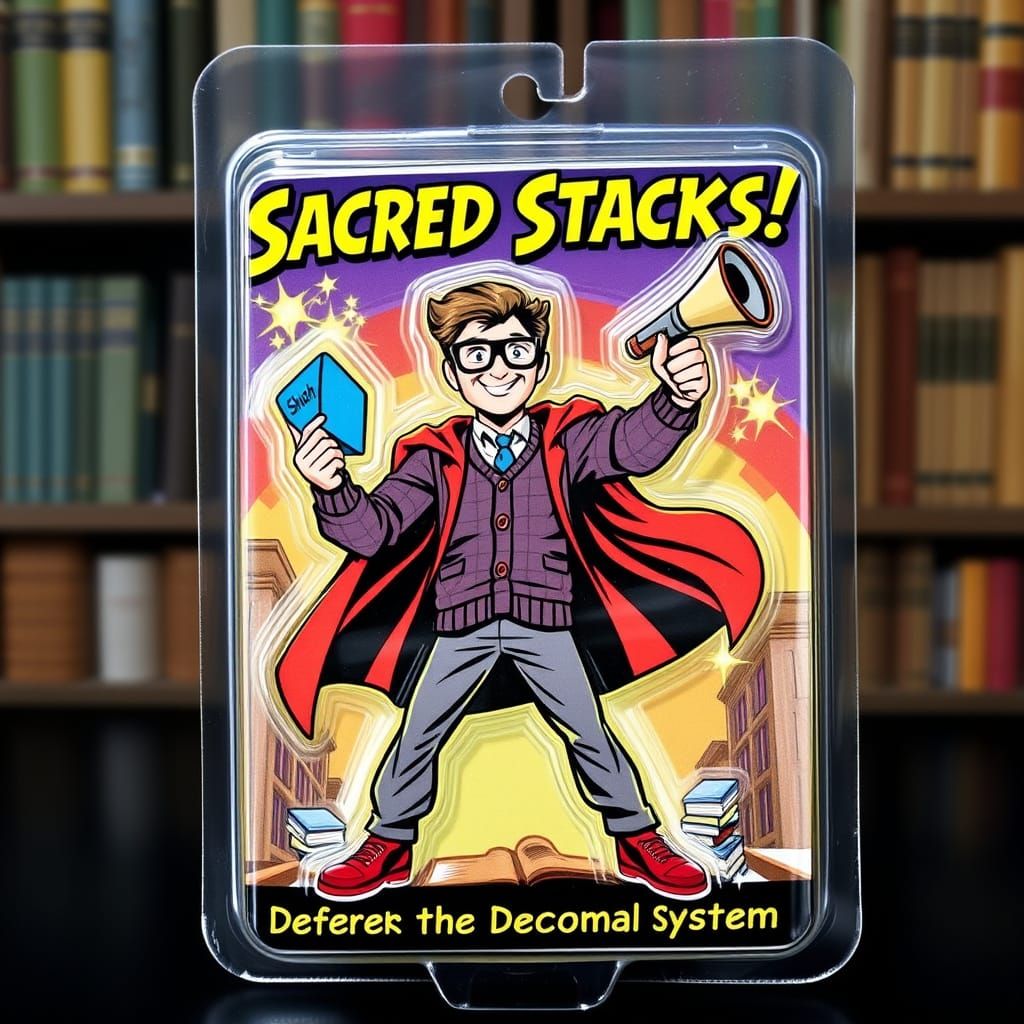 Heroic Librarian in Dynamic Comic-Style Packaging