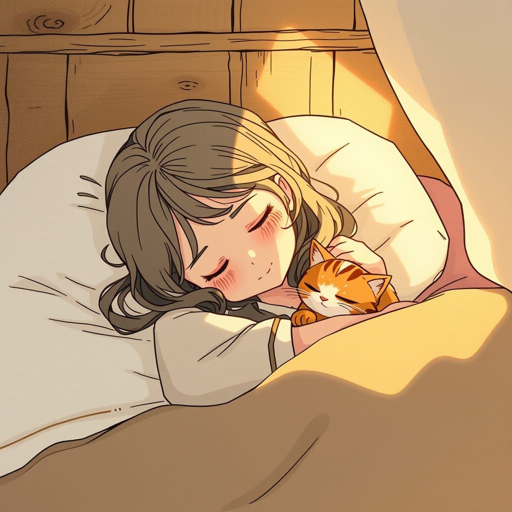 Serenely Sleeping Italian Girl Surrounded by Cozy Home and F...