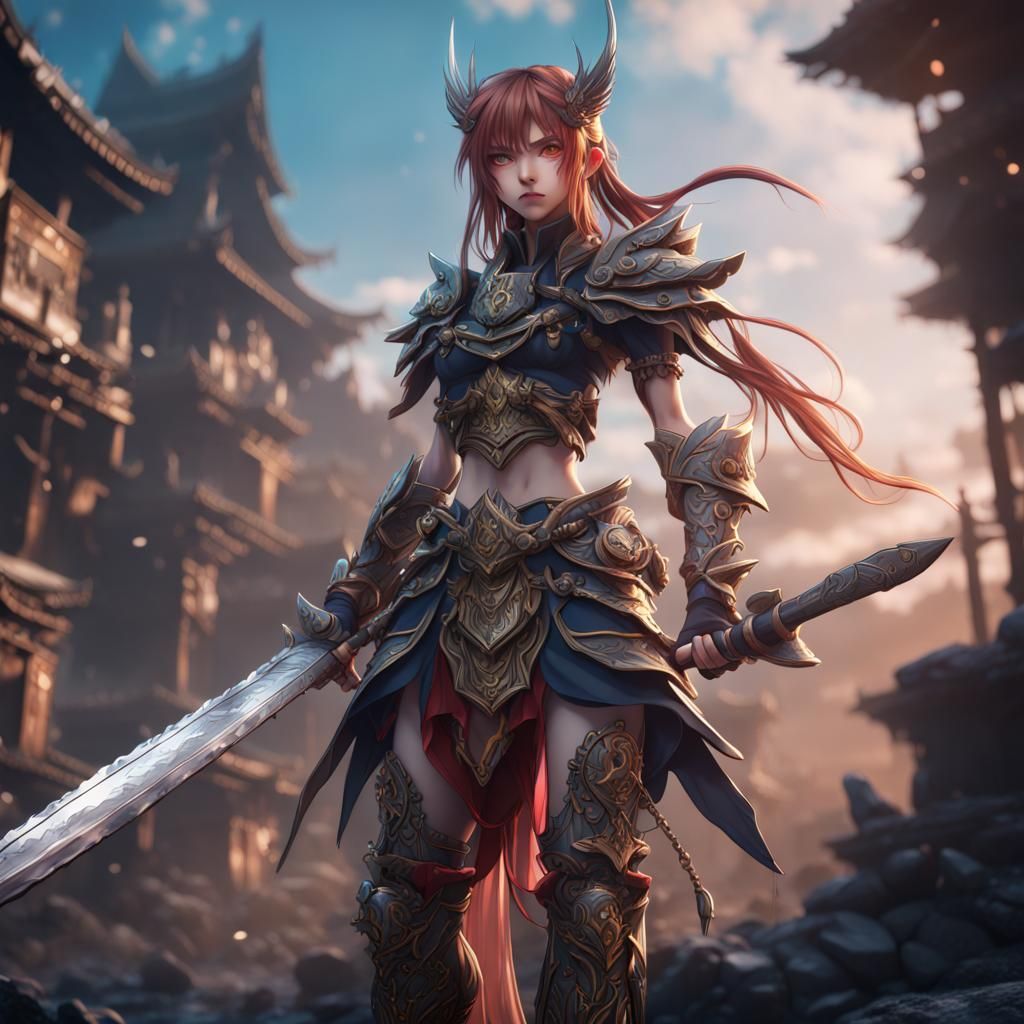 Anime Warrior in Detailed Fantasy Concept Art