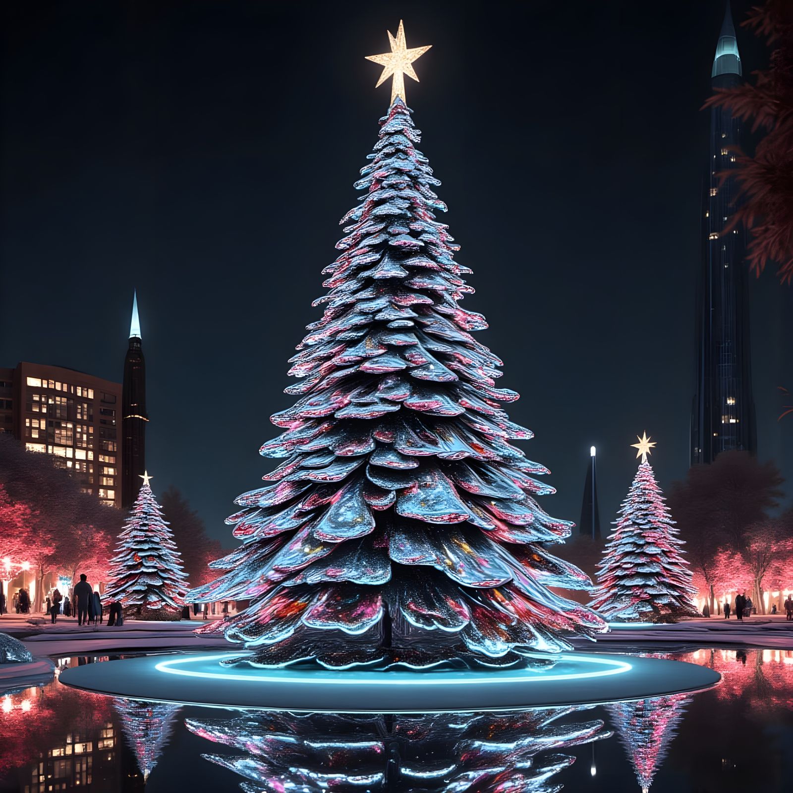 Shiny Chrome Christmas Tree with LED Lights