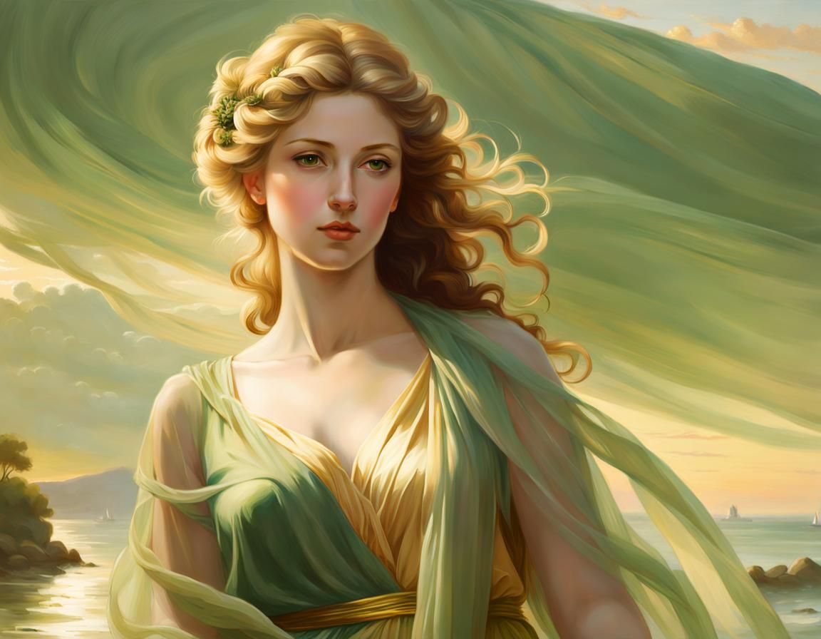 Aphrodite in Green Toga: Neoclassical Painting