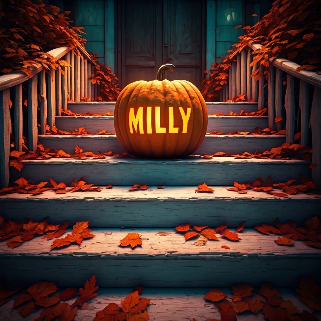 Halloween Jack-o'-Lantern on Cottage Steps