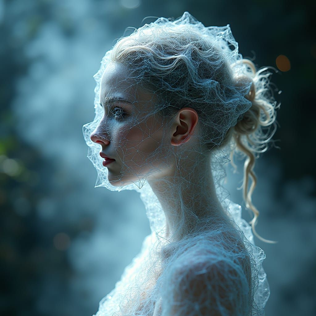 Futuristic Biomimetic Sculpture in Shimmering Metallic Geome...