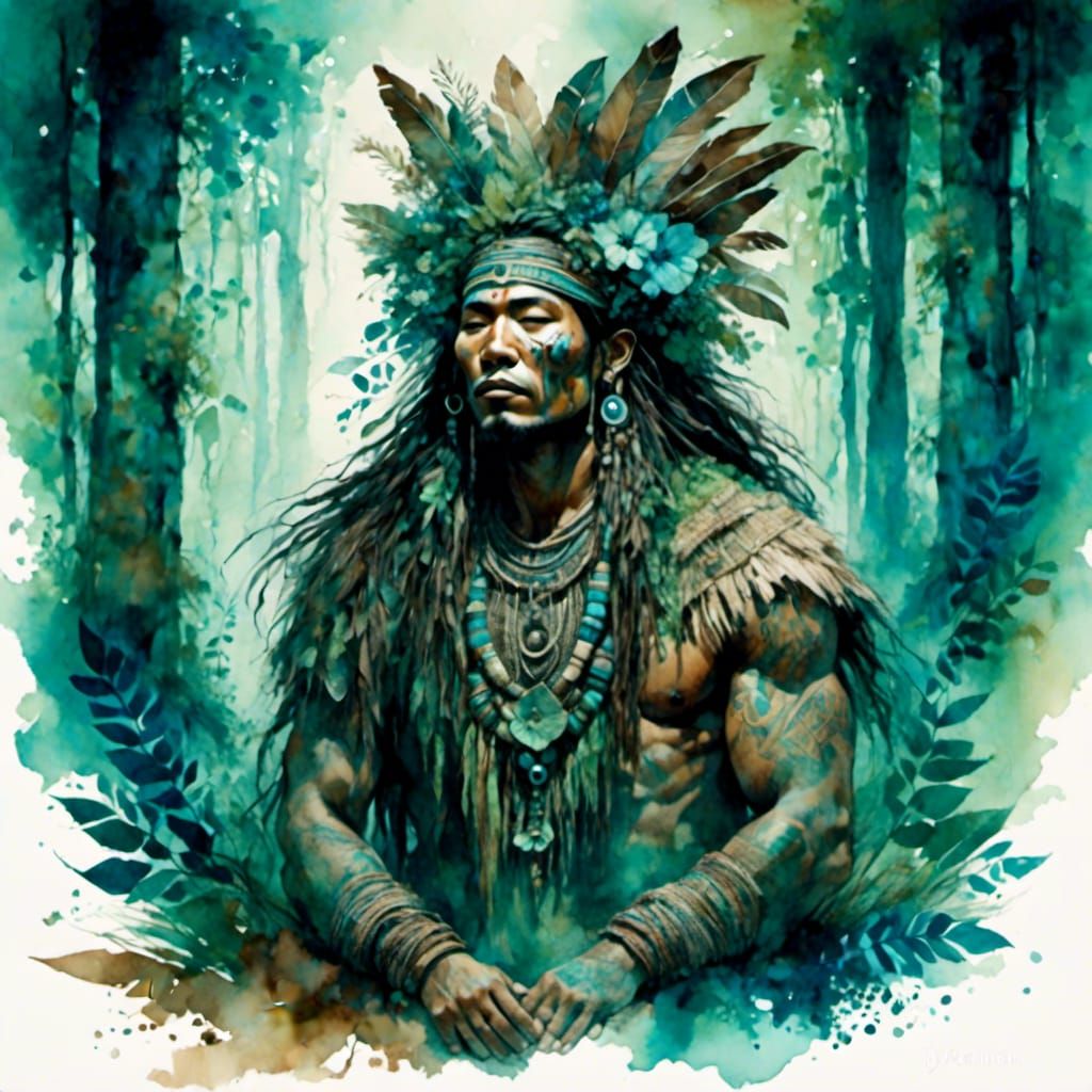 Polynesian Shaman in Mystical Forest