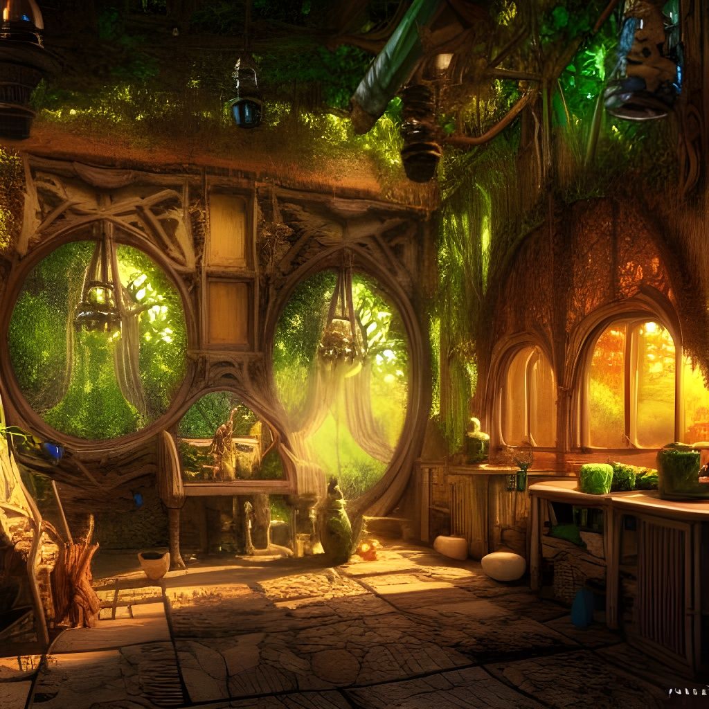 Elven Terrarium Bathhouse: Sci-Fi Digital Art