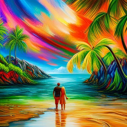 Tropical Beach Paradise: Hyperrealistic Graffiti Art