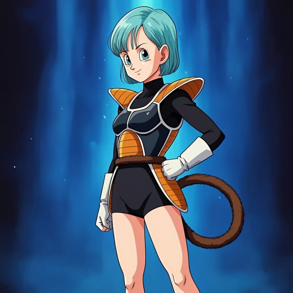 Bulma Briefs as a Saiyan with a monkey tail.