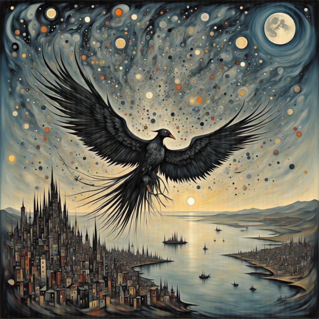 Soaring with Blackbirds in an Inked Sky