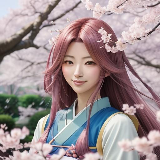 Belldandy in Cherry Blossom Garden: Manga Illustration