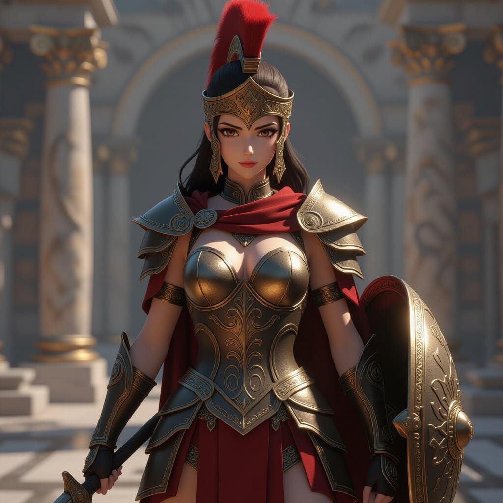 Athena in Greek Armor, 3D Anime Style