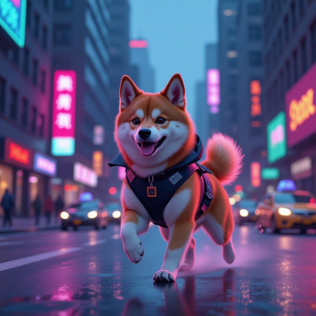 Doge Evades Through Neon New York Streets