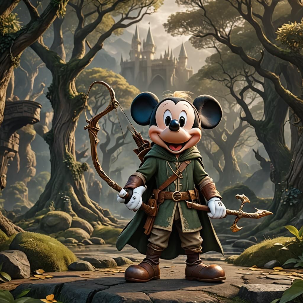 Mickey Mouse as Legolas in Detailed Matte Painting