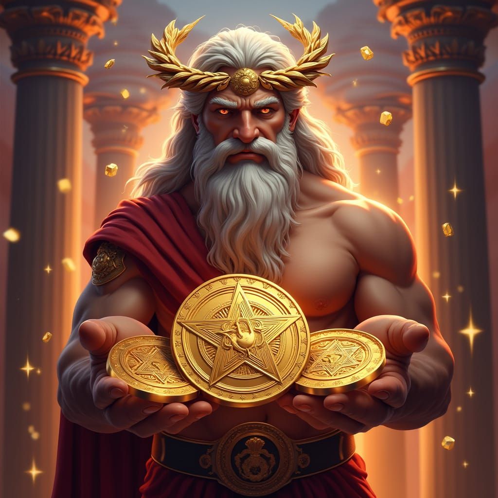 Zeus Holds Sacred Geometry Casino Chips