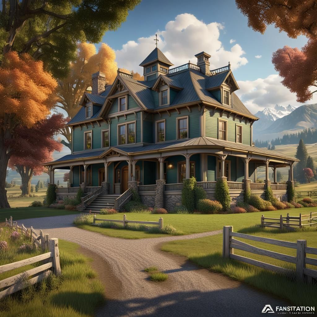 Washington Farmhouse Mansion in Fantasy Landscape Art