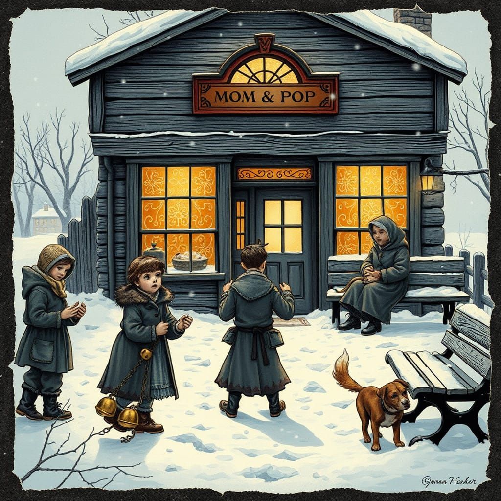 mom & pop store in winter