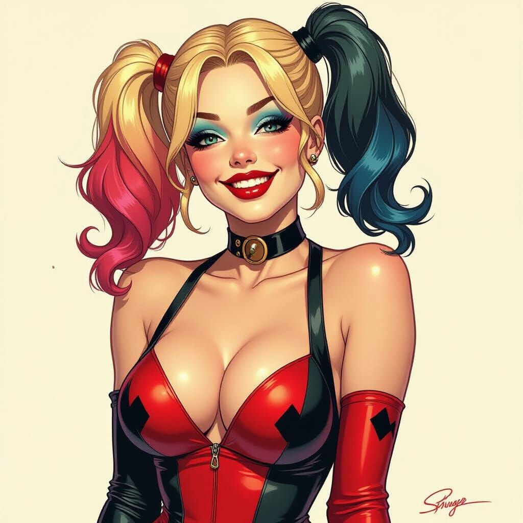 Seductive Harley Quinn in Retro Comic Pinup Pose