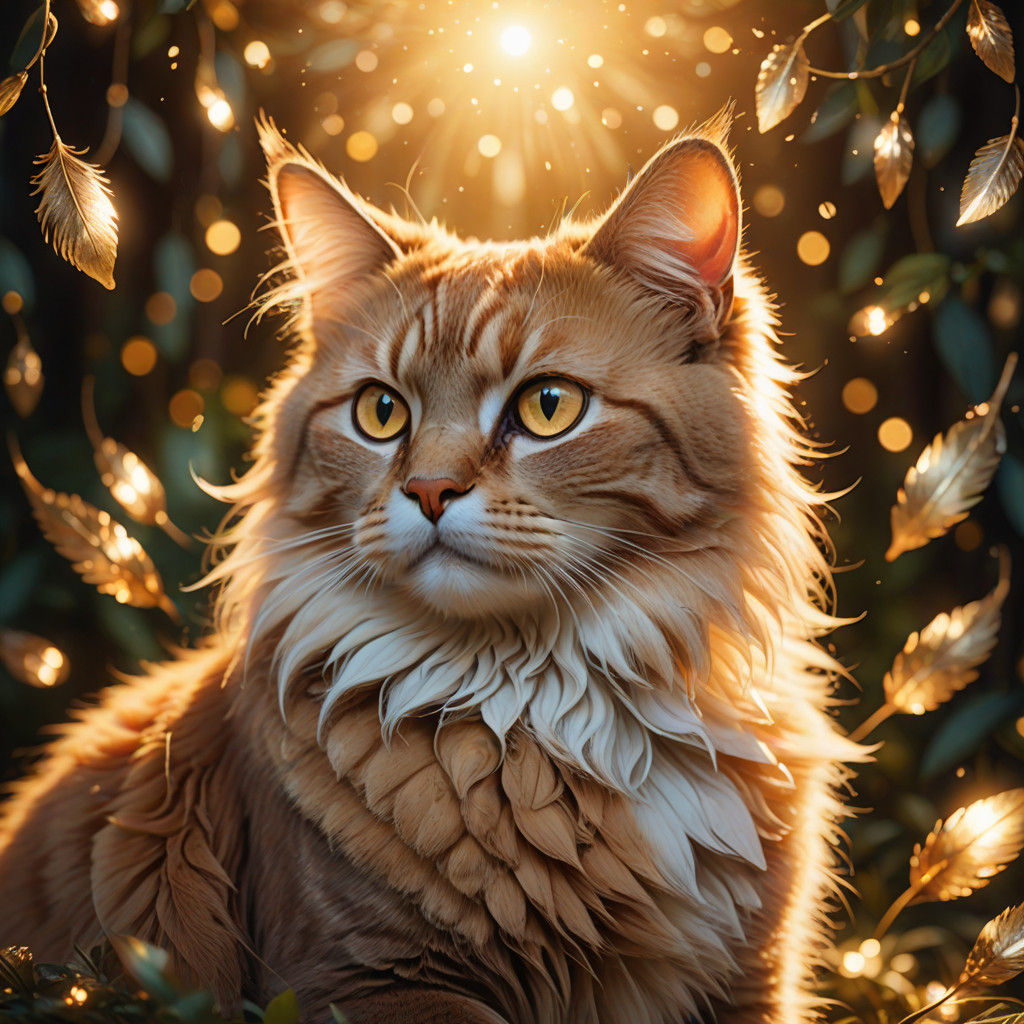 Whimsical Fantasy Cat Illuminated by Golden Magic