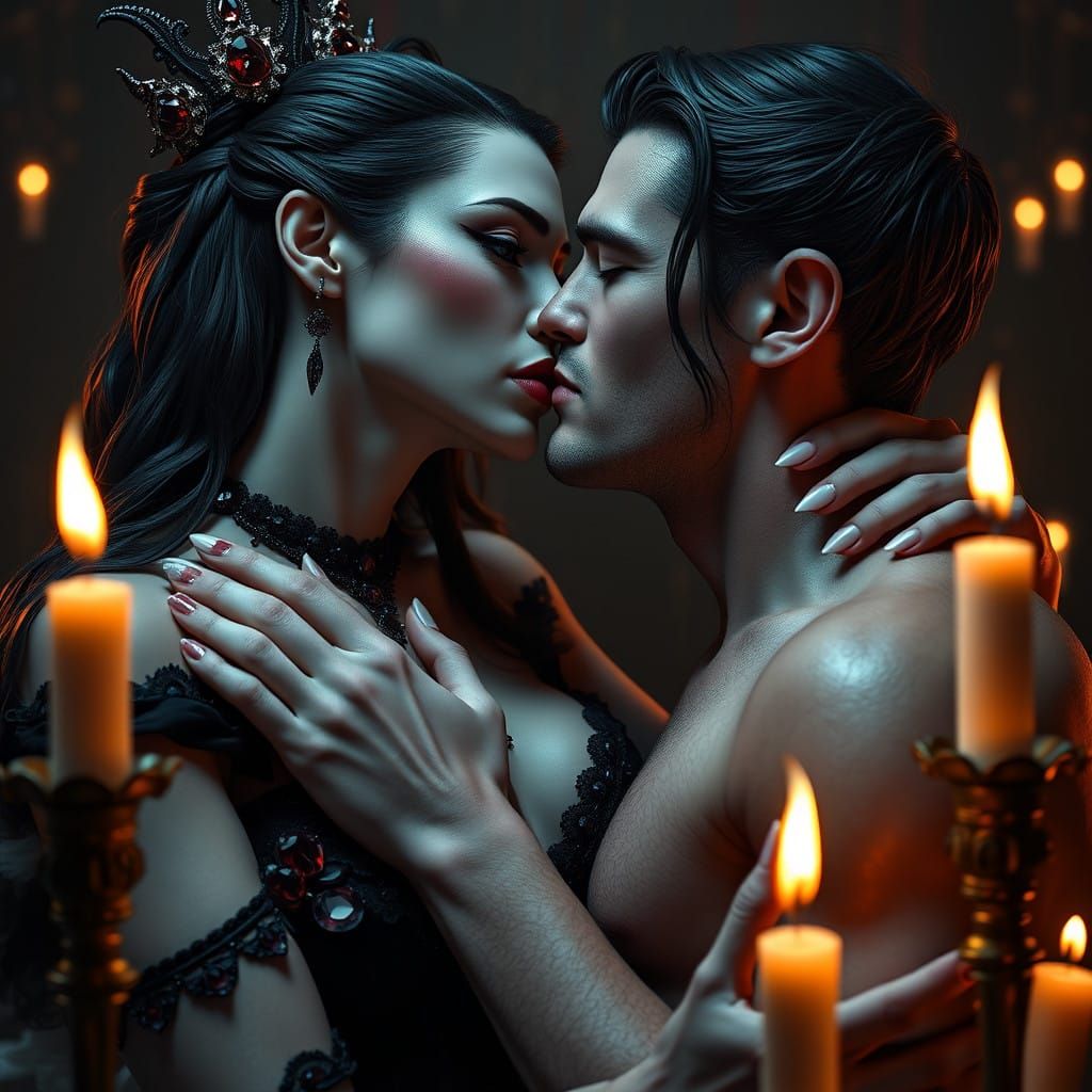 Hyperrealistic Vampire Queen in Dark, Mystical Passion