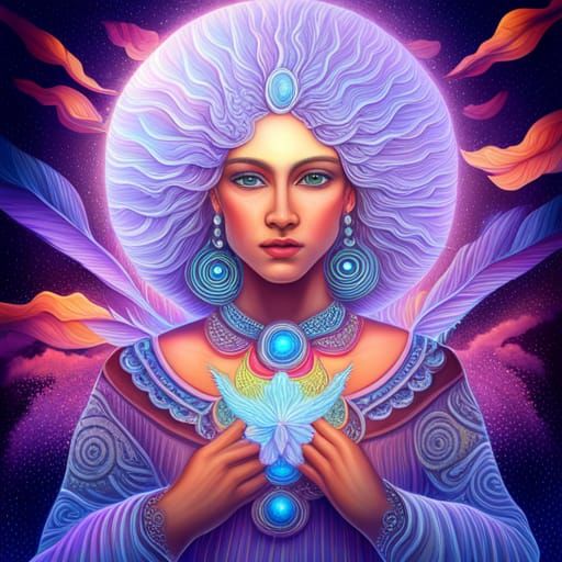 Holographic Dragon Goddess in Visionary Art Style