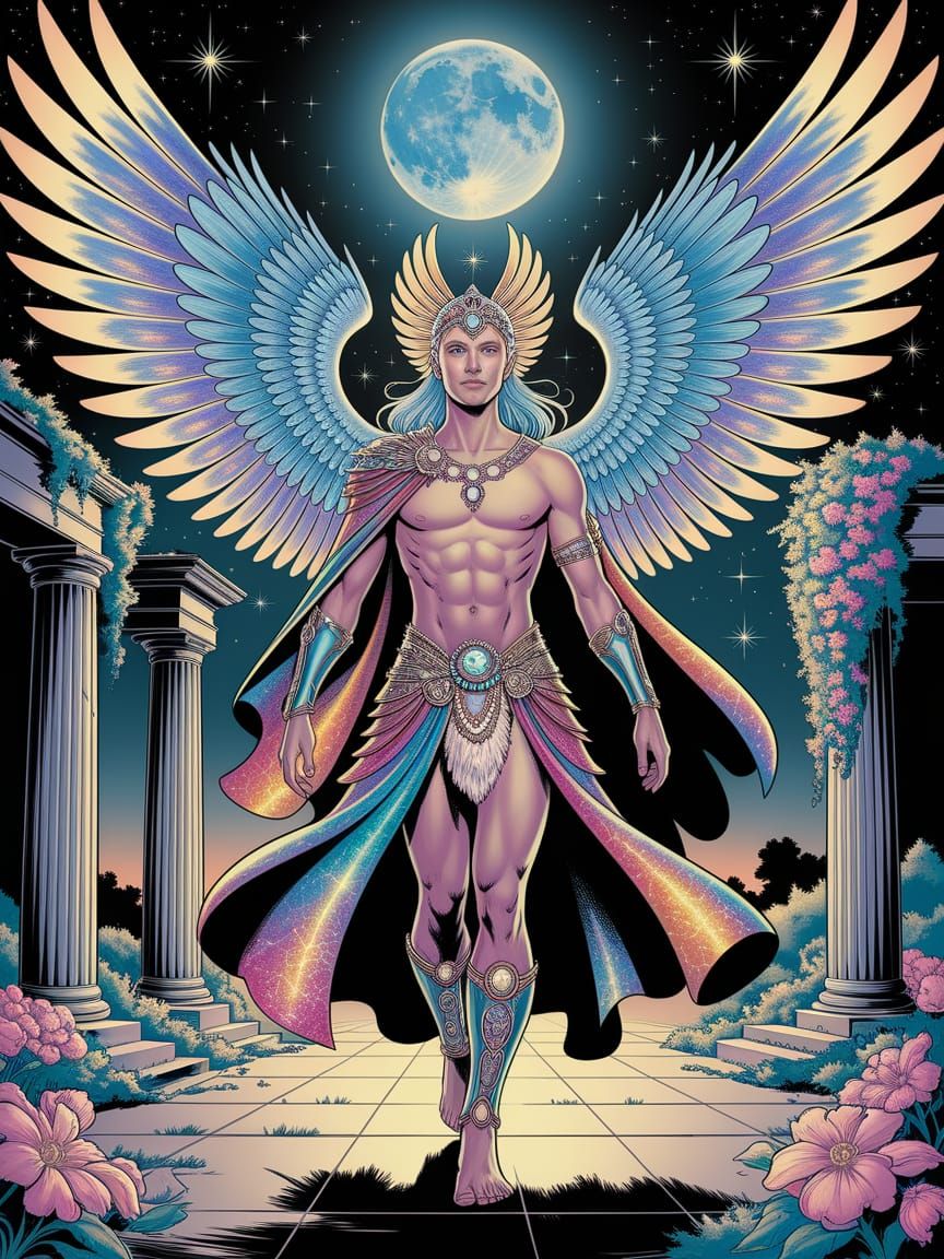 Ethereal Winged Beauty in Vibrant Cosmic Fantasy