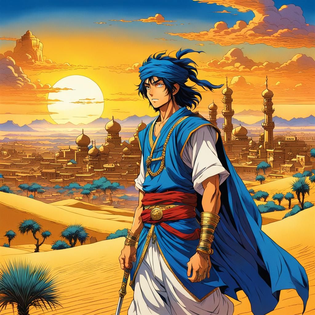 Sindbad in Anime Style Desert Oasis