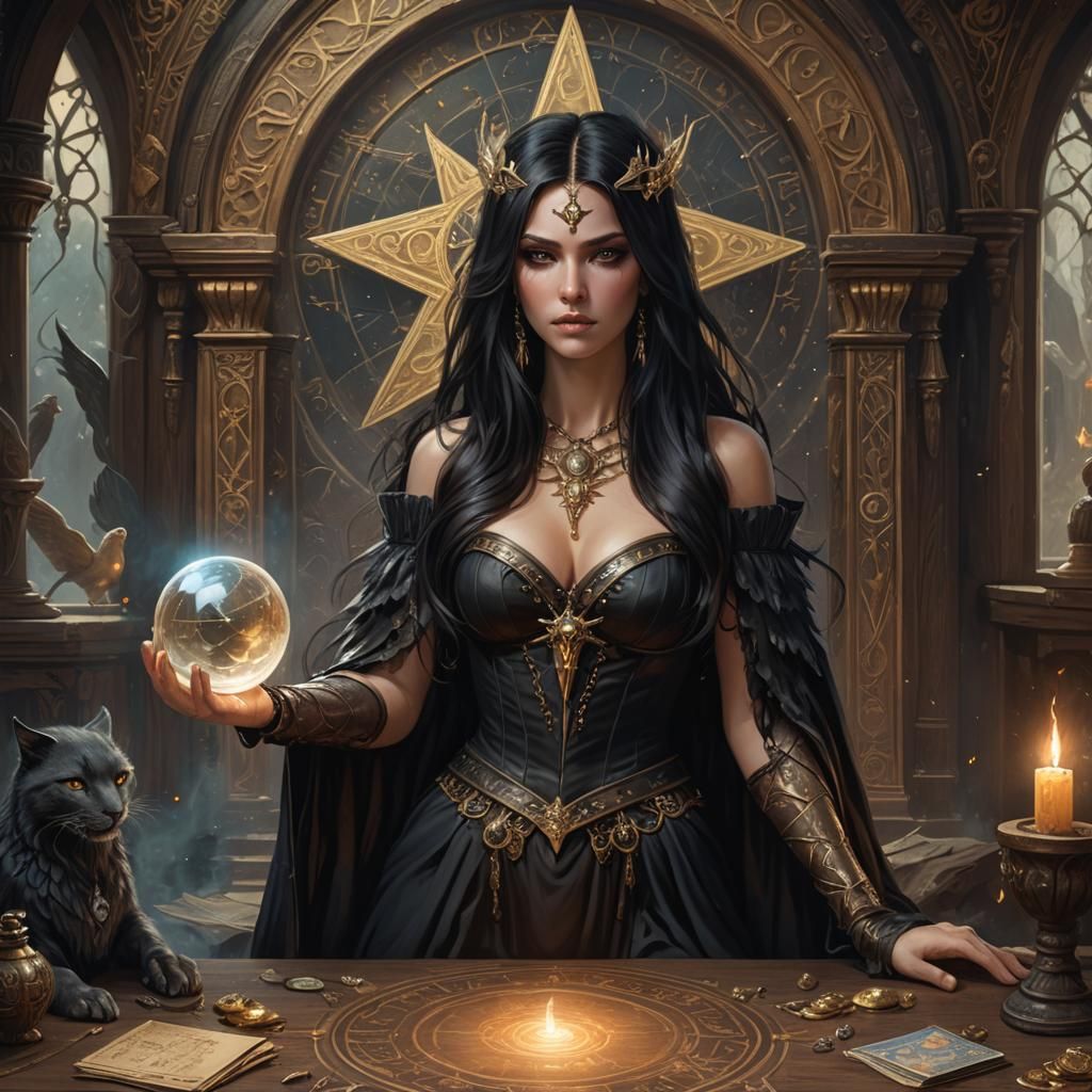 Goddess with Wand, Tarot Cards in Detailed Digital Art