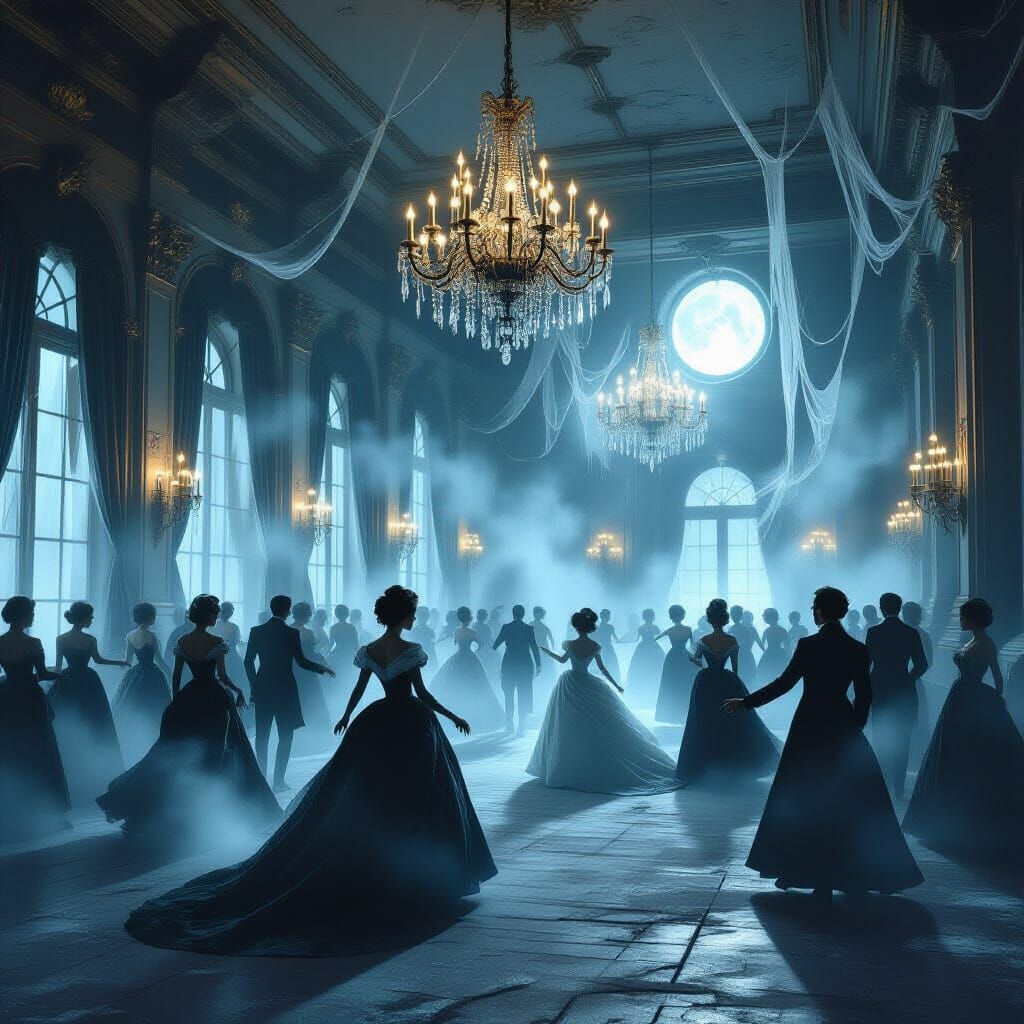 Ethereal Dancers in a Decaying Ballroom