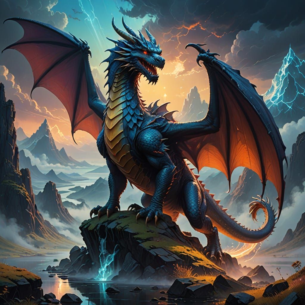 Majestic Dragon in a Dramatic Digital Landscape
