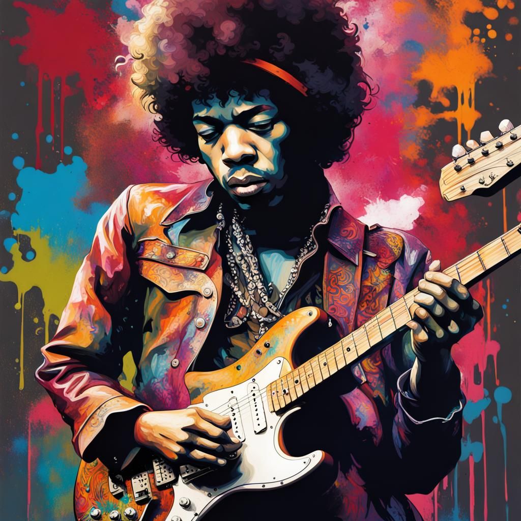 Jimi Hendrix Graffiti Art: Young Guitarist in Street Style