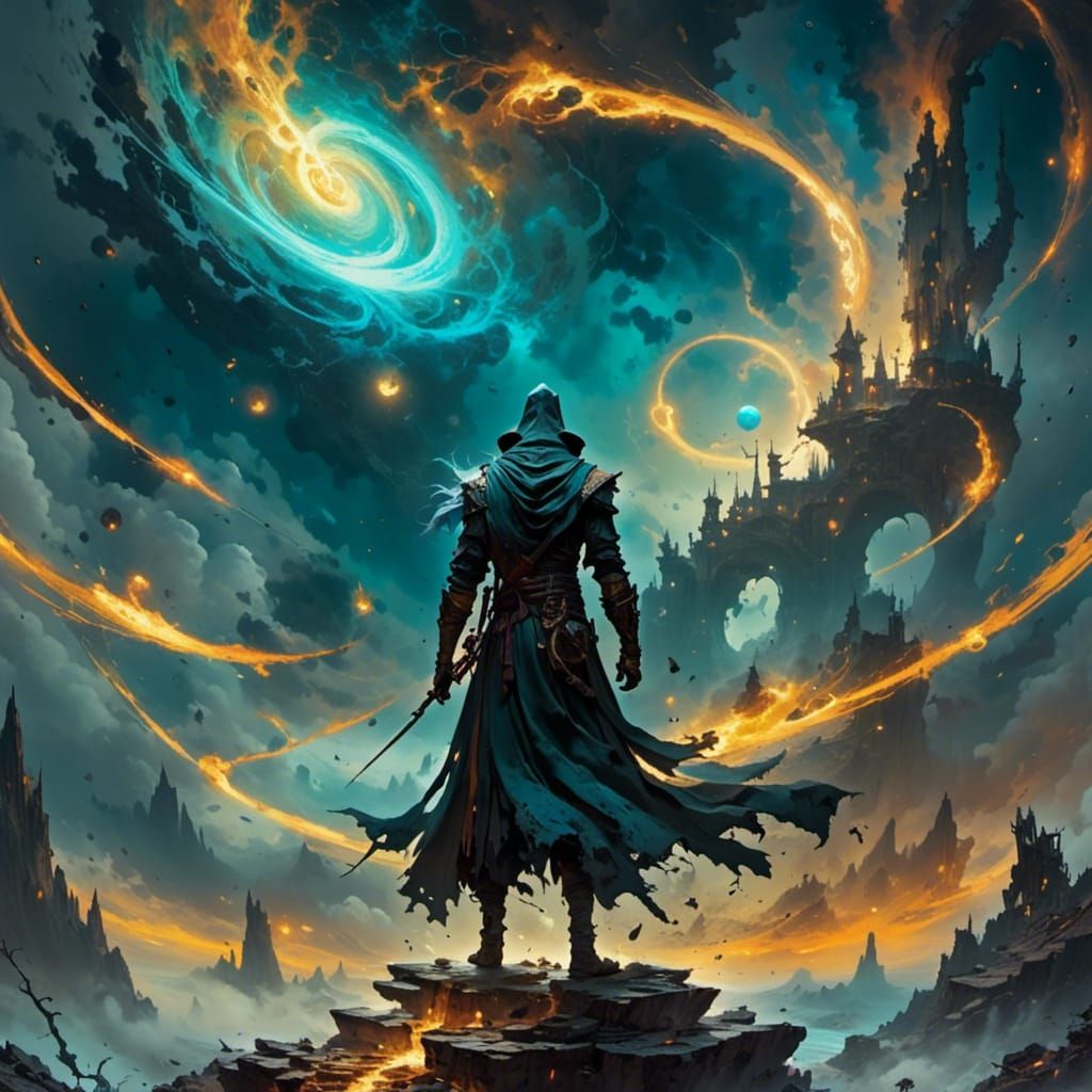 Warlock at the Edge of Existence in Art Deco Style