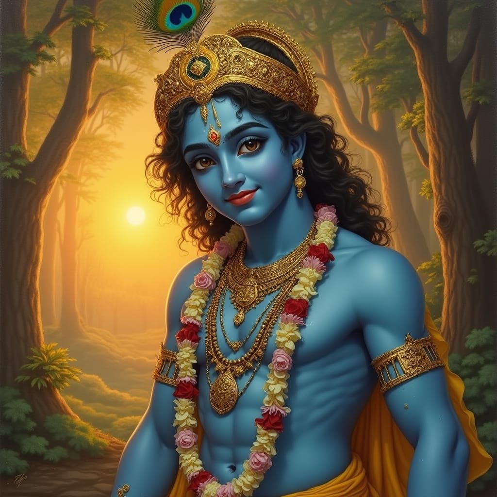 Lord Krishna Portrait in Realistic Painting Style