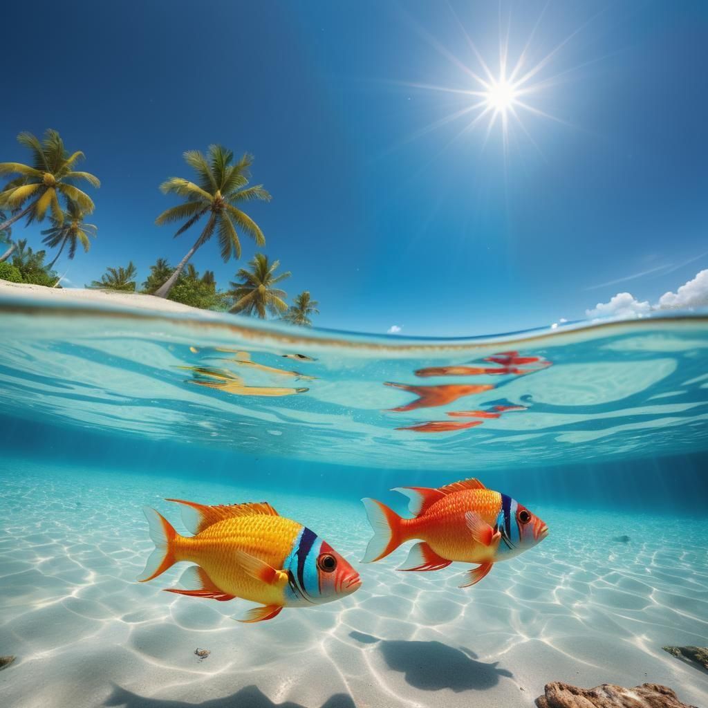 Underwater Paradise: Palm Trees and Colorful Fish