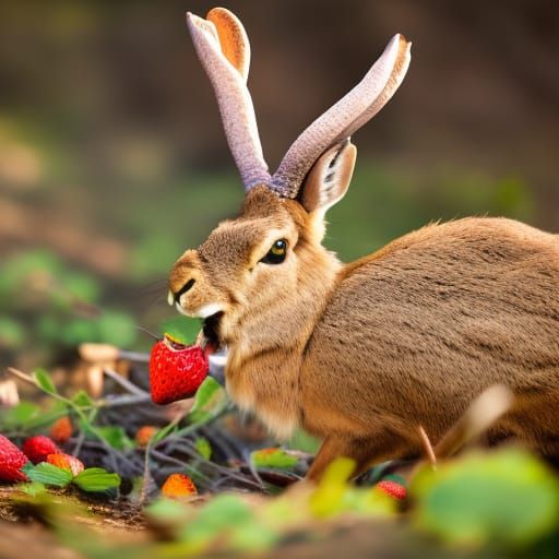 Jackalope's Forest Feast: Strawberries and Acorns