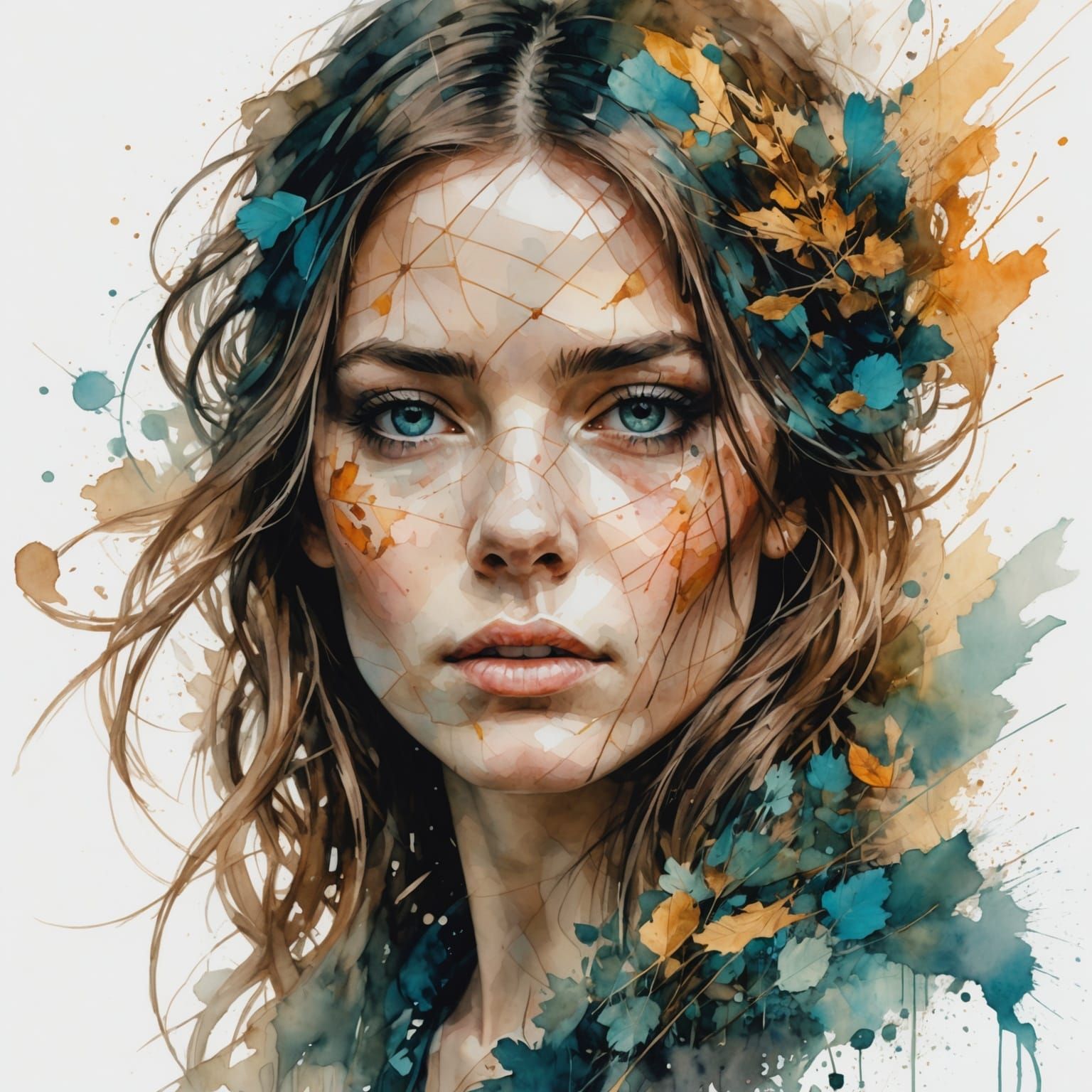 Watercolor Portrait with Double Exposure Effect