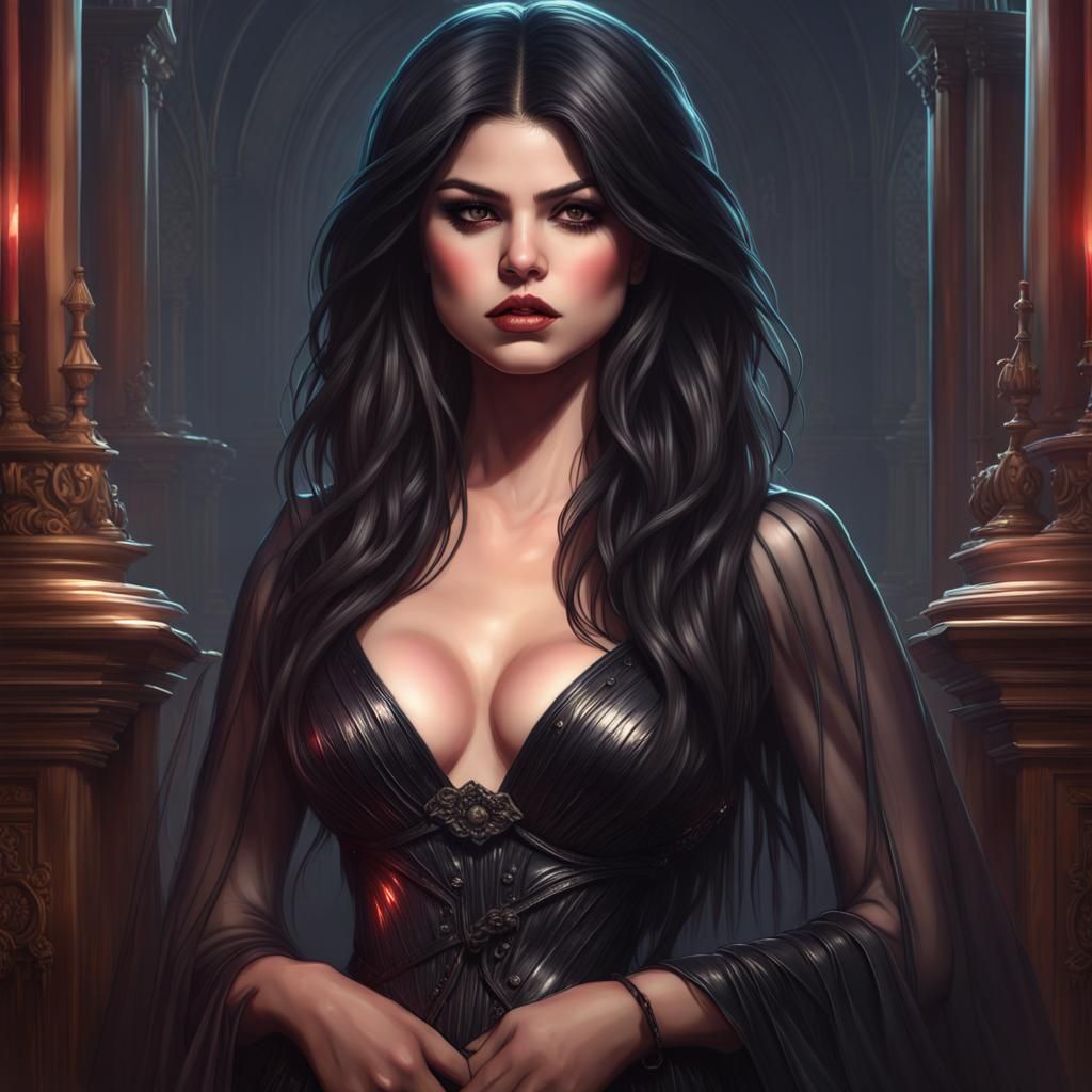 Gothic Portrait of Woman with Dagger, Photorealistic Art