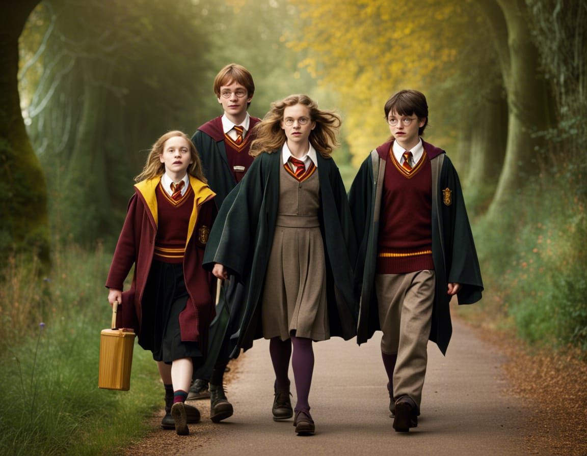 Harry Potter and Friends Walking to Hogwarts