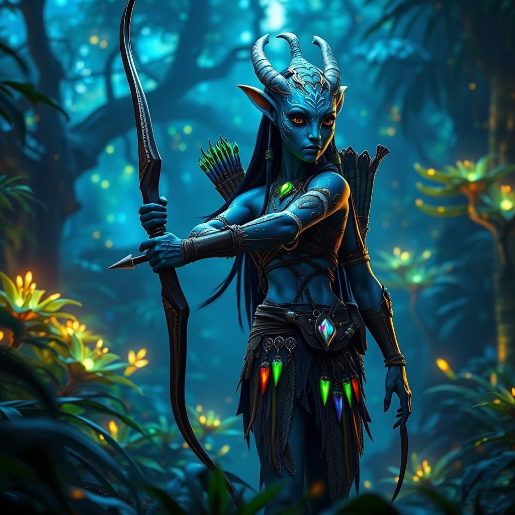Na'vi Warrior Neytiri in Bioluminescent Forest