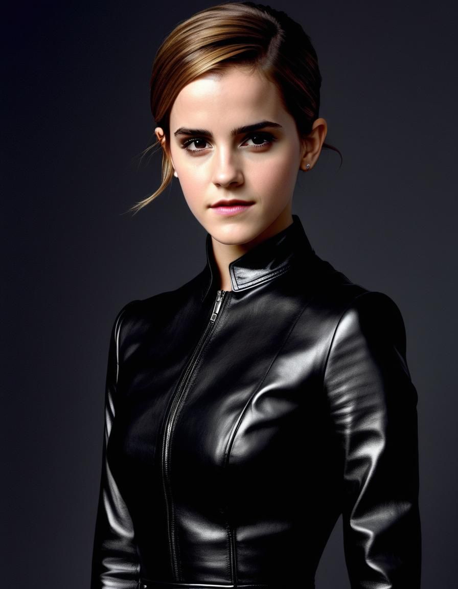 Hyperrealistic Portrait in Shiny Leather Dress