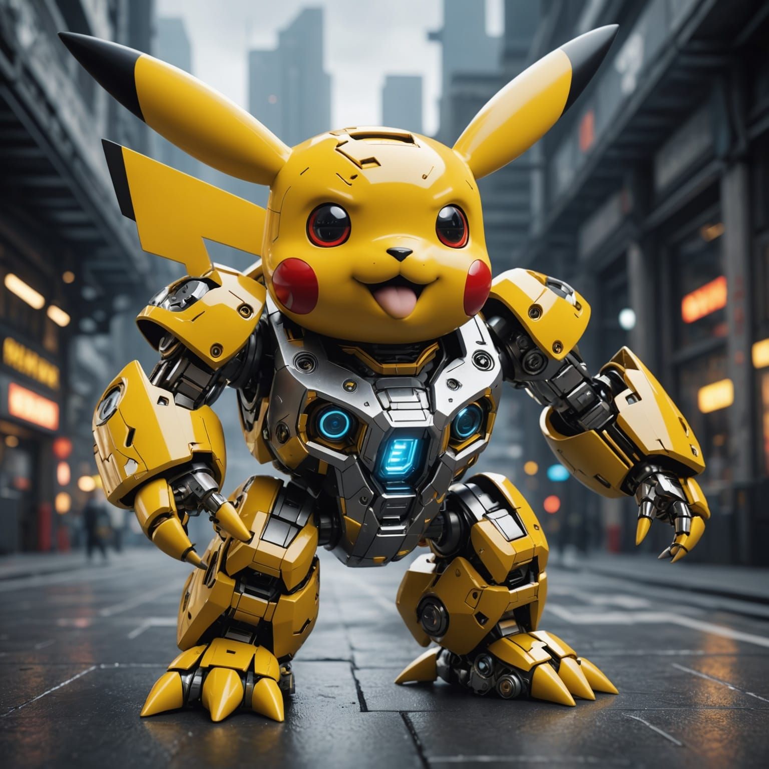 Futuristic Pikachu Robot in Sci-Fi Style