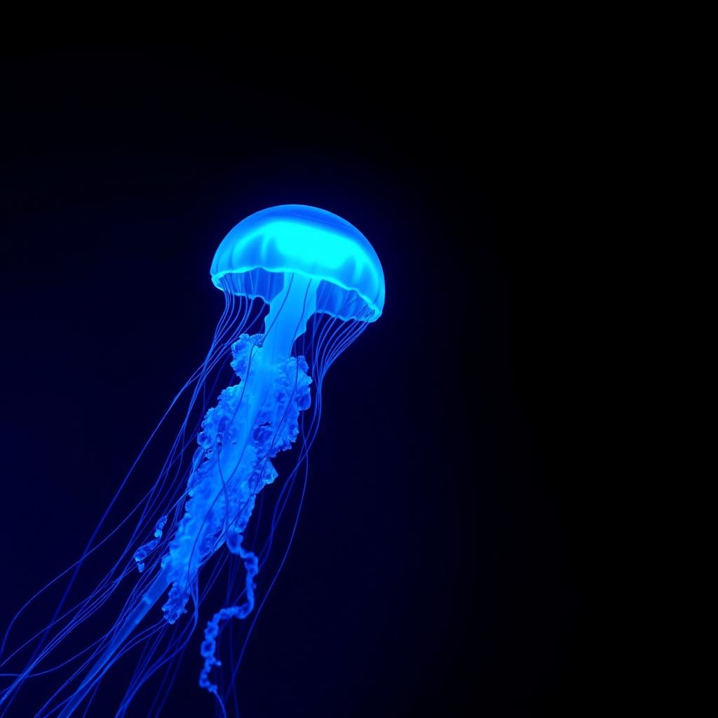 Ethereal Blue Jellyfish in Neon Darkness