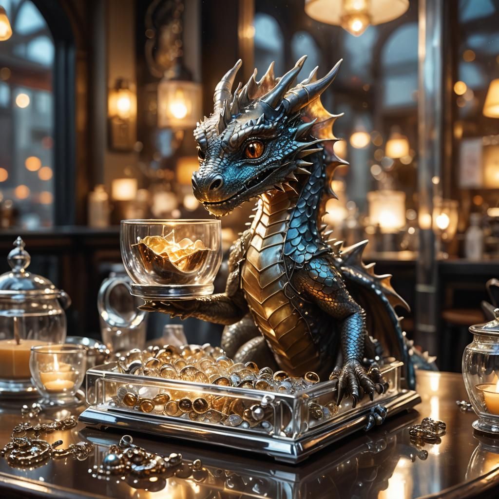 Baby Dragon in Jewelry Box: Surreal Oil Painting